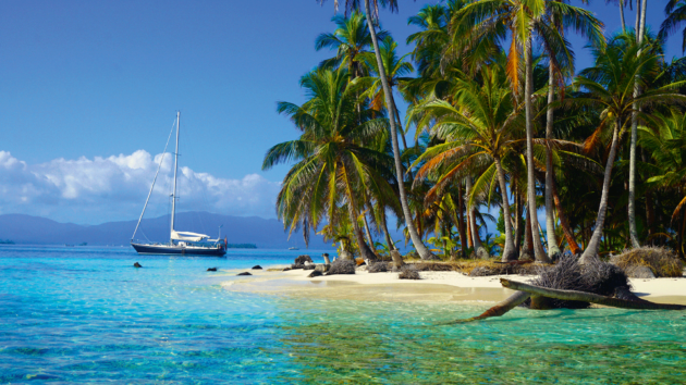 A tropical view with a yacht